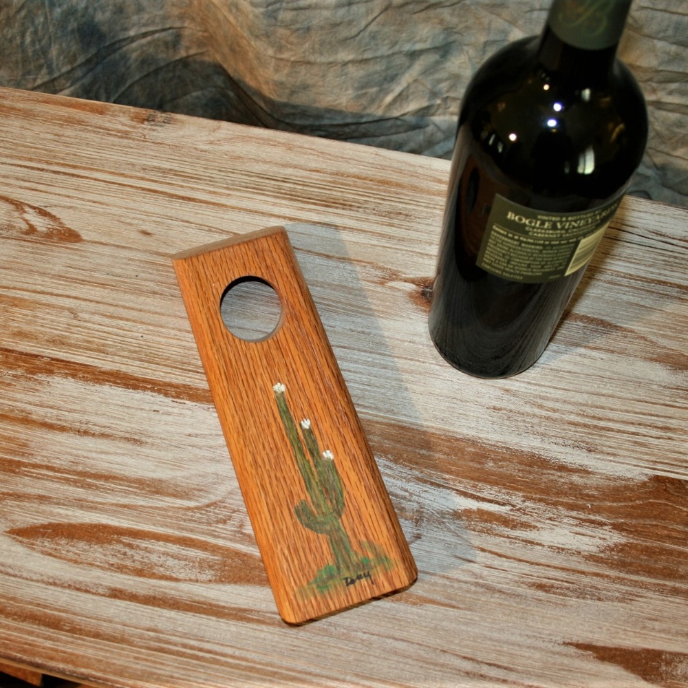 Wooden, gravity wine holder